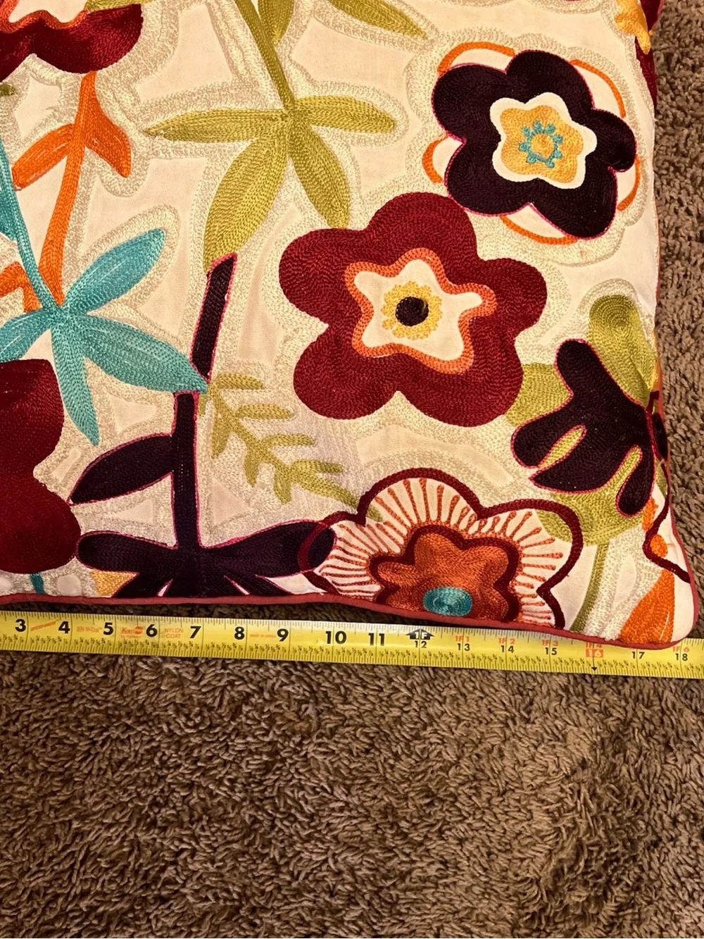 Lot of 2 Pier 1 Imports Embroidered Floral Throw Pillows Boho Cream Crewel 18x18